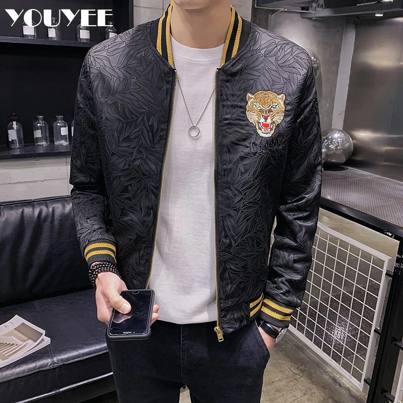 

Jacket Men's Coat Top 2022 Autumn New Trend Version Slim Casual Handsome Young Tiger Embroidery Man Outer Wear Male Overcoat