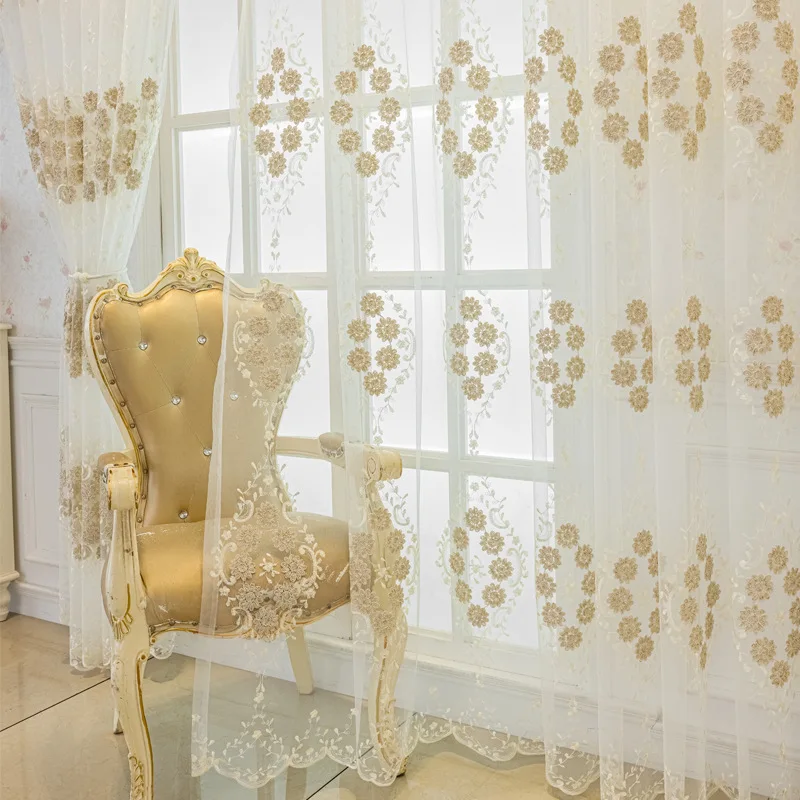 

Прозрачная занавеска с вышивкой, бежевая сетчатая штора с цветочной вышивкой для гостиной, занавеска для окна, кухни, балкона, на заказ, # E