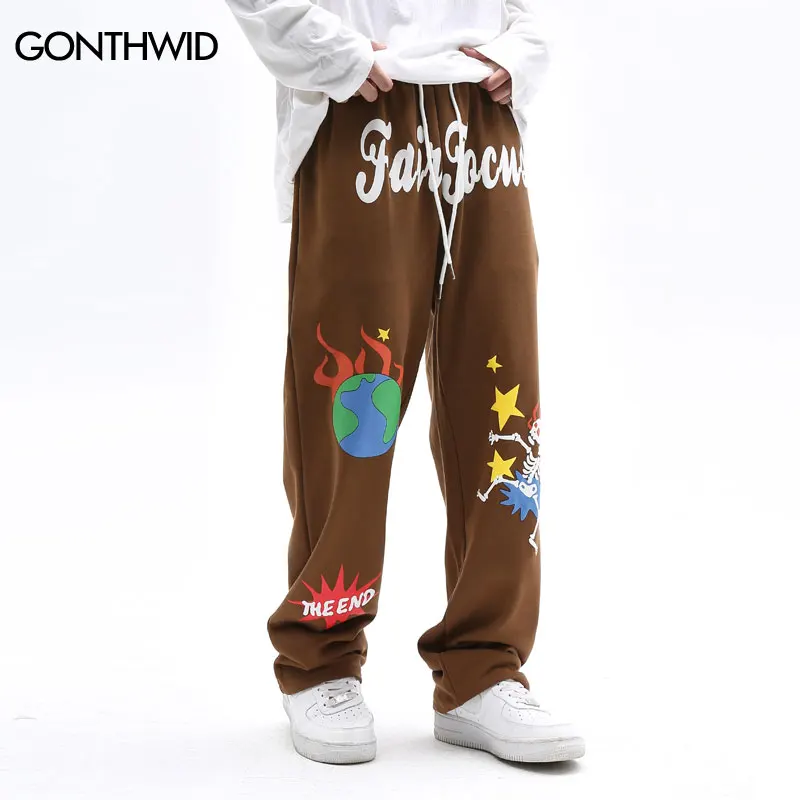 

Hip Hop Sweatpants Streetwear Men Skull Skeleton Print Baggy Joggers Pants 2022 Autumn Fashion Casual Cotton Drawstring Trousers