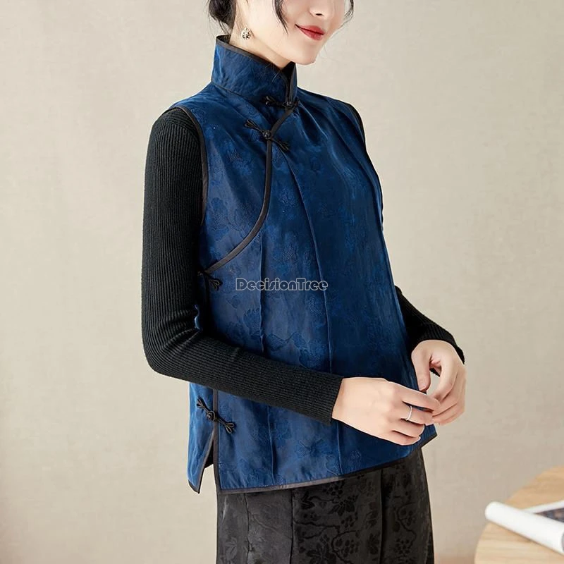 2024 новый китайский мягкий жилет без рукавов в стиле ретро с воротником-стойкой