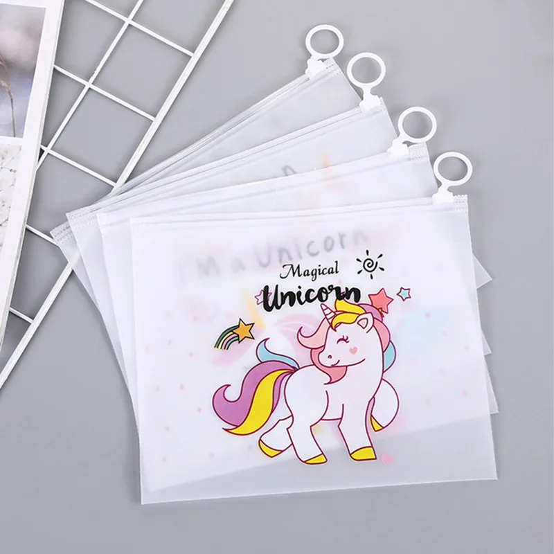 

20pcs Unicorn Scrub pen bag wholesale stationery bag large capacity transparent file bag simple cute cartoon pen bag forstudents