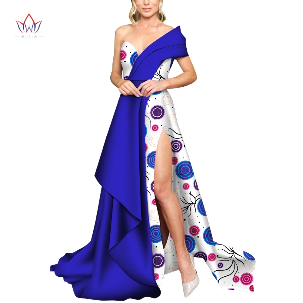 

Африканские платья для женщин, новинка 2023, элегантная африканская одежда на одно плечо, модный дизайн, Дашики, вечерние платья WY7356