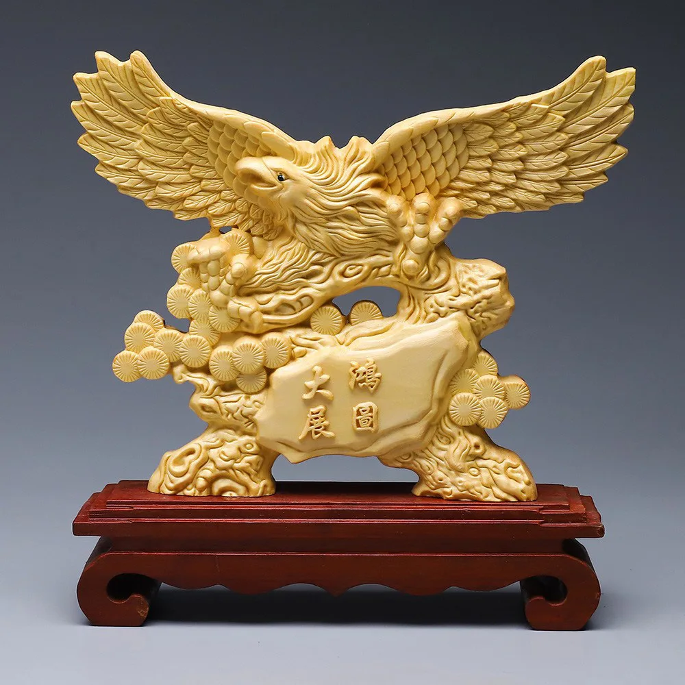 

Boxwood Carving Ornaments Eagle Wings Carving Carving Housewarming Living Room Opening Creative Gift Office