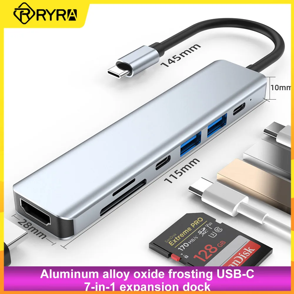

RYRA USB-C HUB 7 In 1 Type C USB 3.0 Hub Multiport Adapter 4K 30Hz USB 3.0 USB2.0 Splitter With SD Card Reader For Macbook