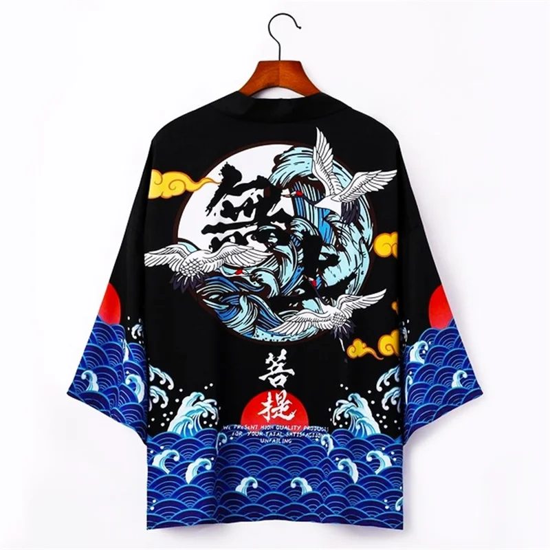 Japanese Men's Kimono Bathrobe Fashion Dragon Print Sleepwear Big Size Man Summer Robe Cool Asian Harajuku Clothes Cartoon Coat