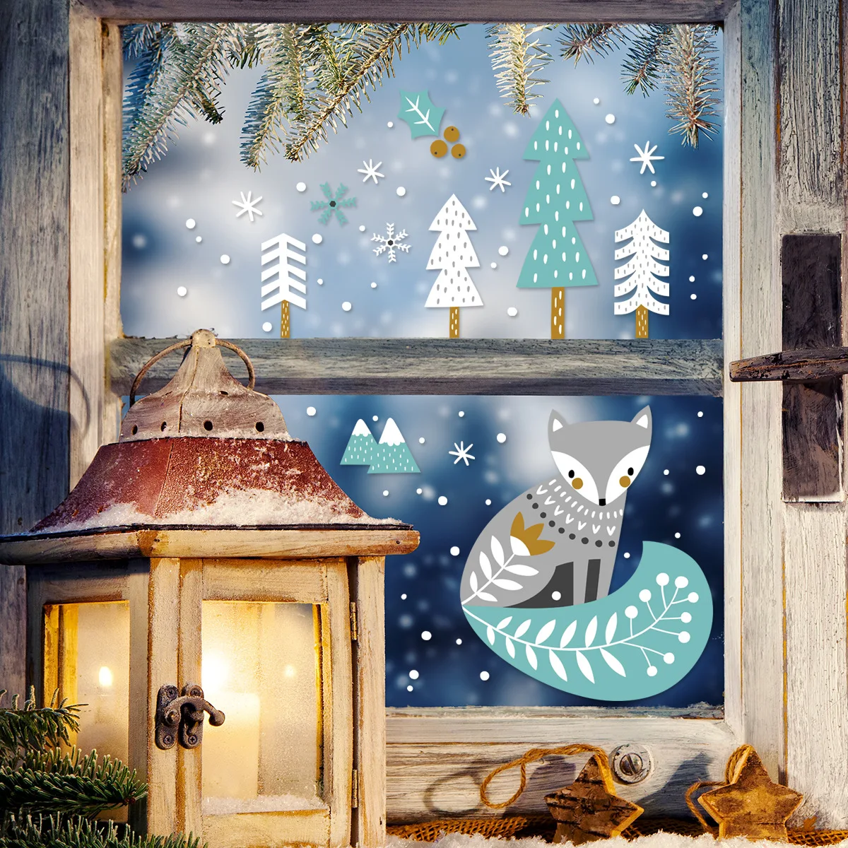 Новый рождественский Лисий лес Снежинка Электростатическая стеклянная паста