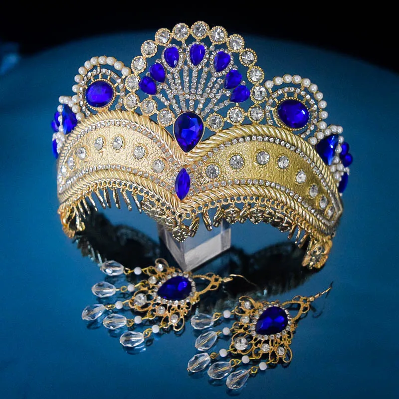 

Bohemian Red/Blue Wedding Hair Crown Dance Performance Wedding Stage Show Headpiece Accessories