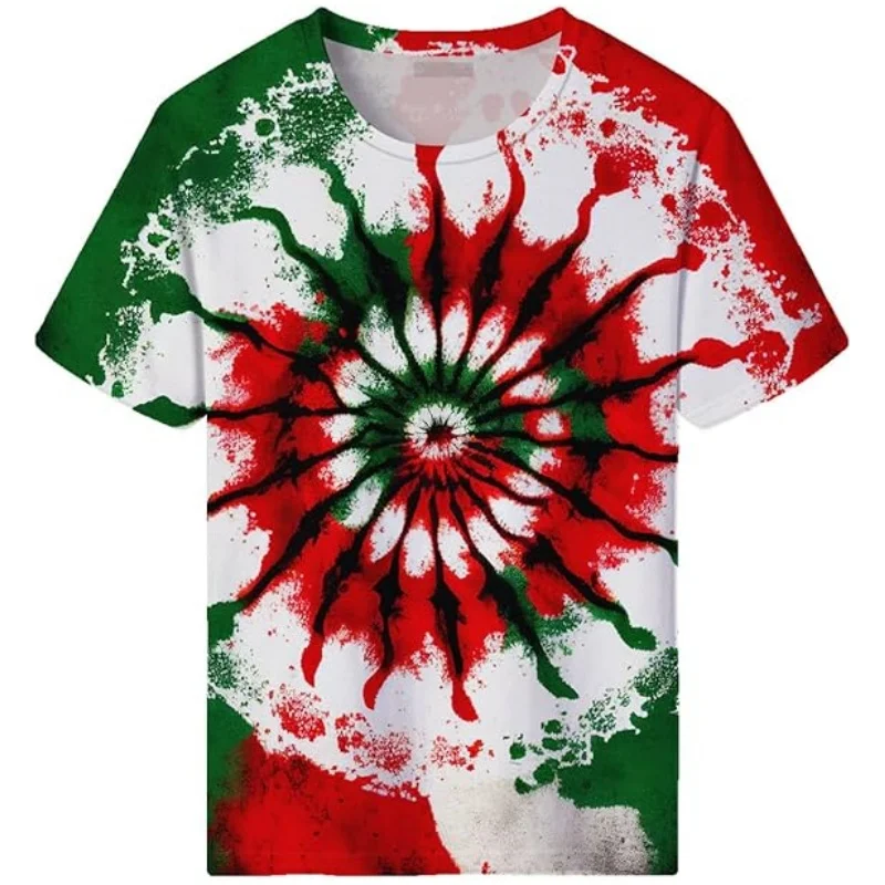 

2023 TiwBski Novelty Tie Dye Style T-Shirts for Men Spiral Streak Print Shirt with Short Sleeves Daily Leisure Street Male Tops