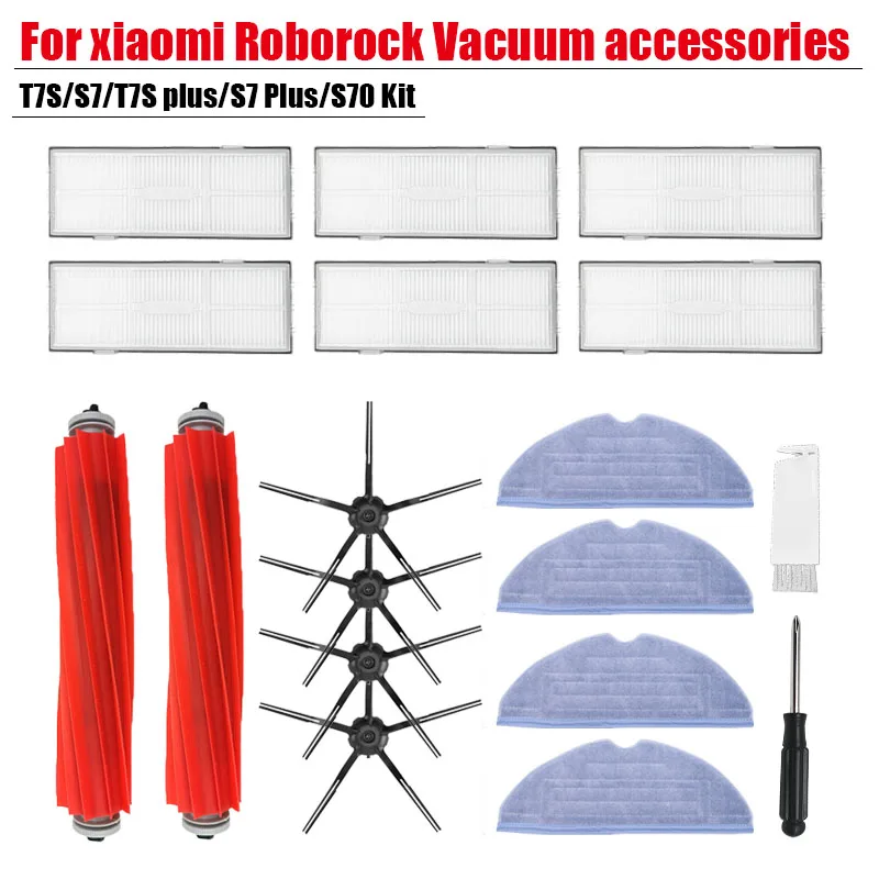 

For Roborock S7 accessories xiaomi main brush kit washable HEPA filter cleaning cloth replacement T7S plus vacuum cleaner parts