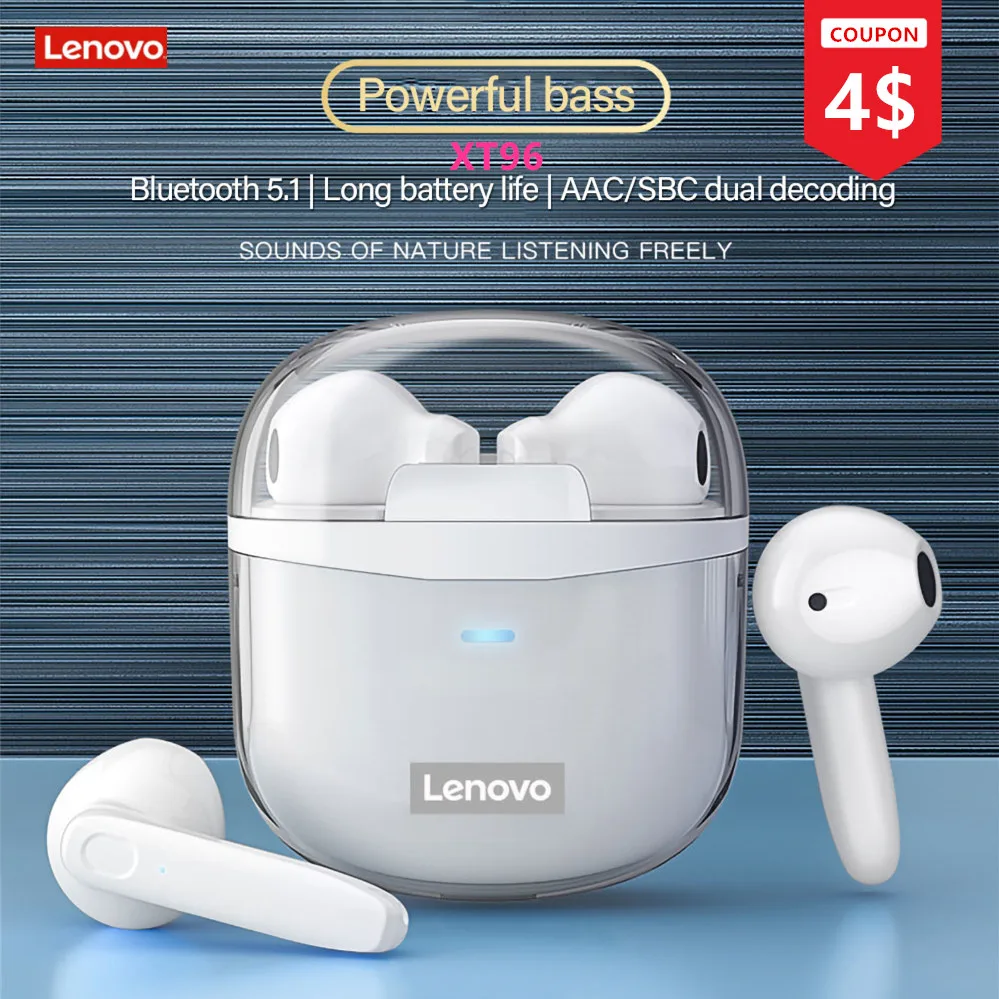 Беспроводные наушники Lenovo XT96 Bluetooth 5 1 Hi-Fi стерео TWS сенсорное управление HD вызов