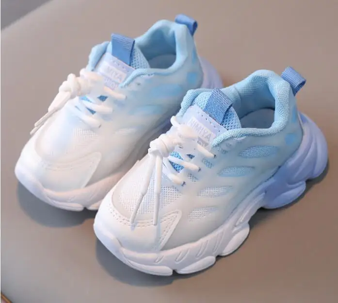 

Детские кроссовки для бега, дышащие, градиентные цвета, спортивная обувь для мальчиков и девочек от 2 до 7 лет, размеры 21-30