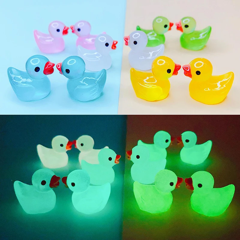 

10pcs Luminous Mini Resin Duck Car Dashboard Toys Dolls Figures Home Garden Decoration Cartoon Color Car Ornaments Gifts
