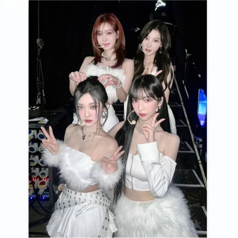 Женский костюм для джазовых танцев Kpop белый Приталенный жилет на бретельках