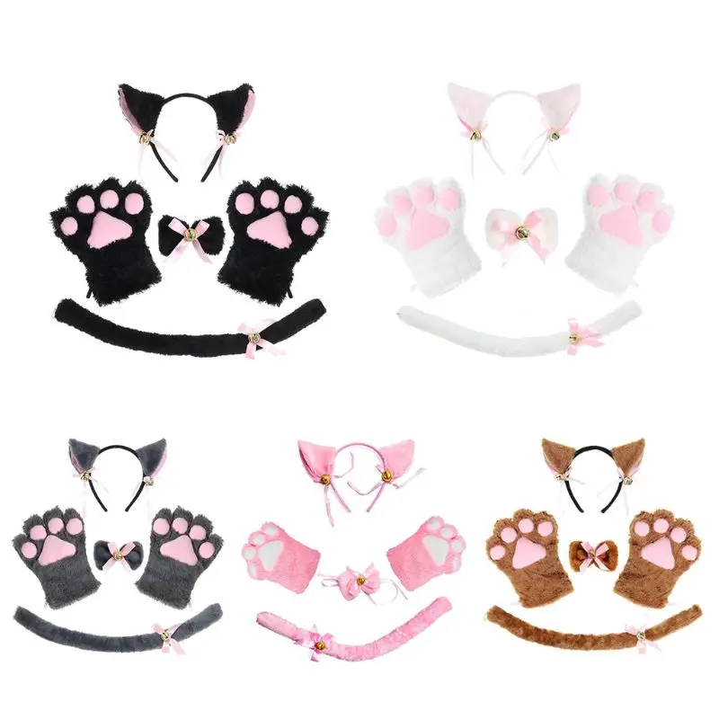 

for Cat Cosplay Costume 5Pcs Kitten Tail Ears Collar Paws Gloves Anime Gothic Maid Halloween Masquerade Accessori