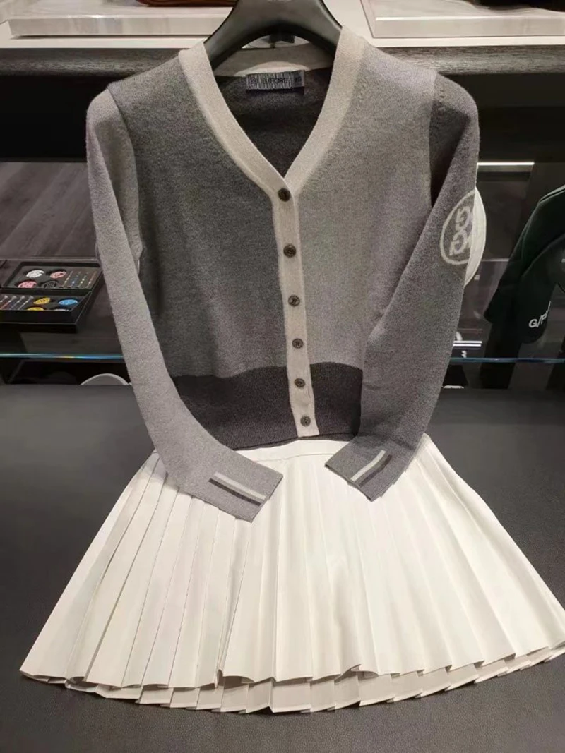 Golf Shirts Women's  Knitted Contrast Color Button Cardigan Outdoor Sports Knitwear G0002