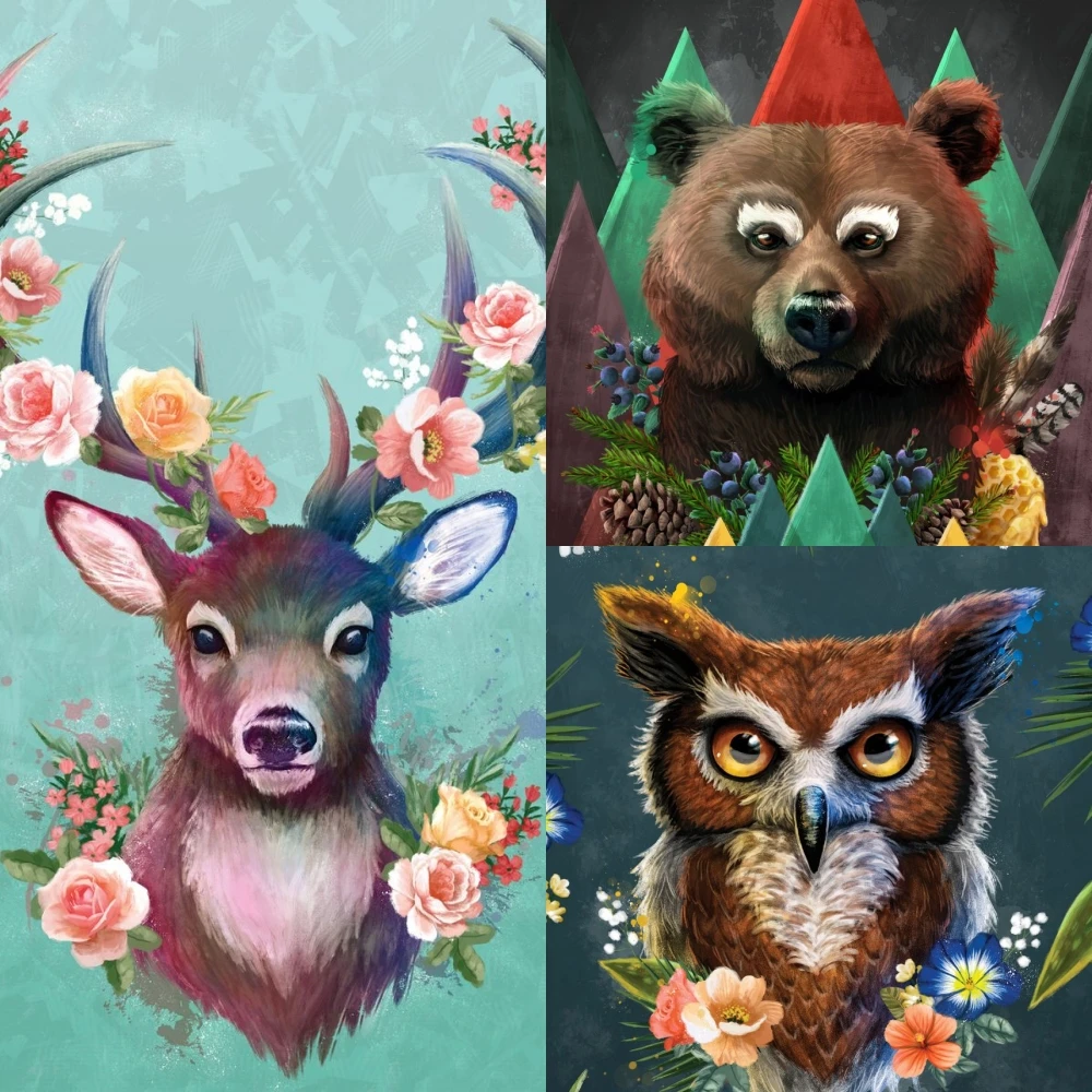 

Portrait Diamond Painting Animal Fox Owl Flower Art Illustration Full Crystal Cross Embroidery Kit Home Wall Decor Gifts 5D DIY