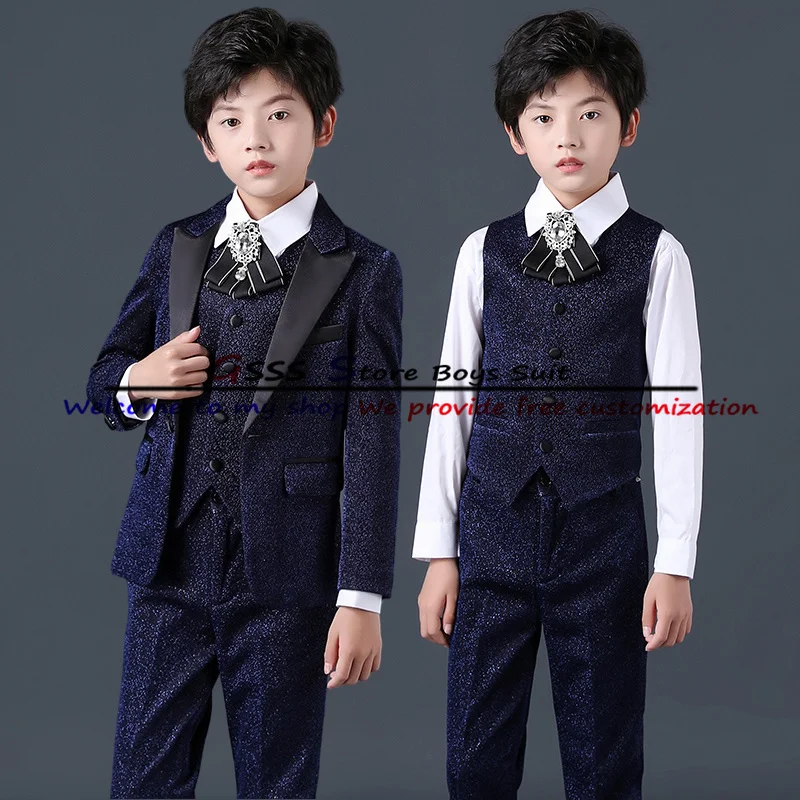 Boy Suit Wedding Tuxedo Print Party Dress Formal Blazer Pants Vest Bow Tie 4 Piece Prom Jacket Set костюм для мальчика