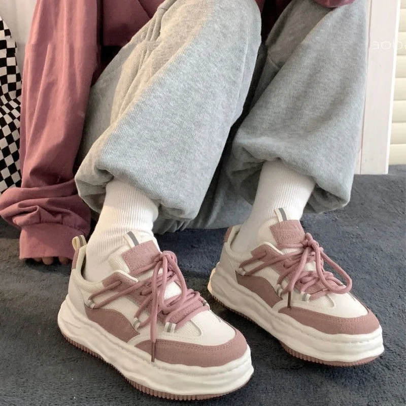 

HOUZHOU Women Platform Sport Shoes Spring Tennis Female Sneakers Flats Casual Pink Vulcanize Kawaii Canvas Harajuku Fashion