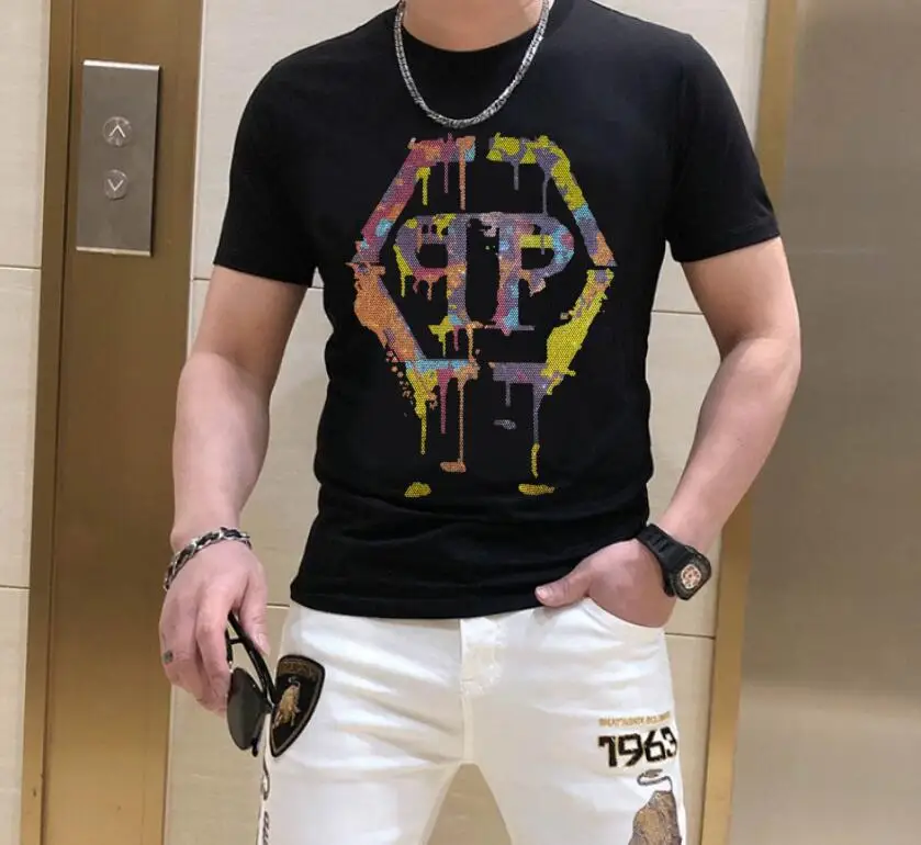 

Men Designer Rhinestone T-shirt Fashion Clothes Mens Hip Hop Pullover t-shirts S- 4XL
