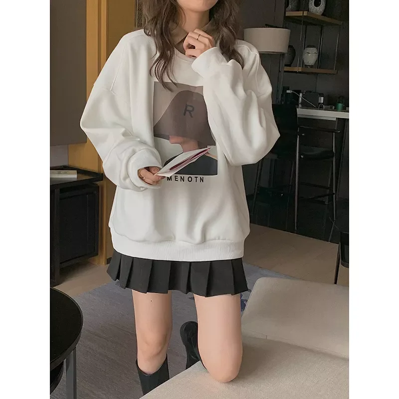 

2022 Spring Long Sleeve Women Cartoon Print Hoodies O-Neck Women Long Sleeve Cotton Hoodie Pullovers New Clothes Women Tops