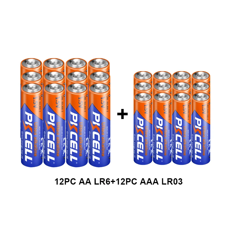 

Щелочная батарея PKCELL 12 шт. AAA LR03 AM4 E92 и щелочная батарея 12 шт. LR6 AM3 E91 MN1500 AA 1,5 в (комбинированная батарея 24 шт.)