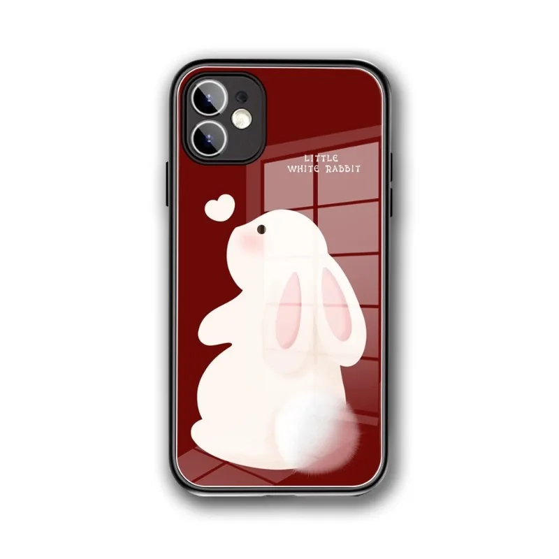 Cute rabbit animal Phone Case Glass for IPhone 11 12 13 14 Pro XR XS MAX 8 X 7 14 Plus SE 13 Pro Design Iphone Covers