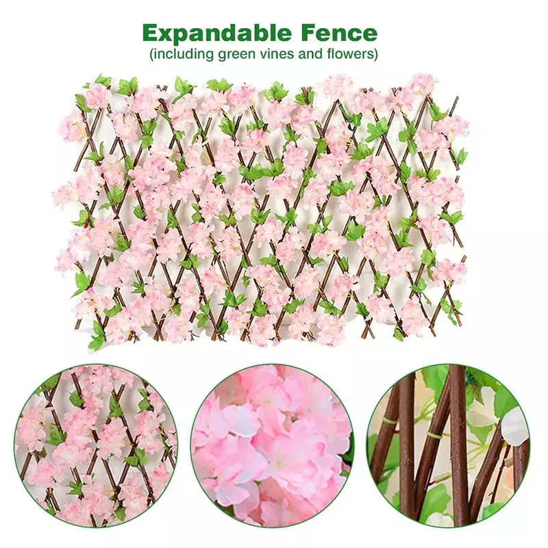 

Retractable Wood Trellis Fence Vines Faux Ivy Privacy Climbing Frame Artificial Leaf Flower Expanding Garden Plant Wall Decor