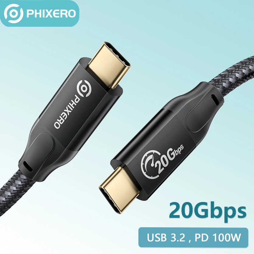 

PHIXERO Fast Charging Cable PD 100W USB 3.2 Type C 3 20Gbps High Speed Charge Kabel 20V 5A Charger Extension Wire 4K 60Hz Line