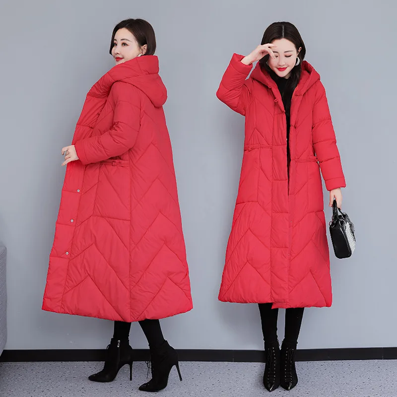 Chinese Style Down Cotton Clothes 2022 New Cotton Clothes Women Winter Loose Large Size Long Knee-thick Padded Jacket Jacket