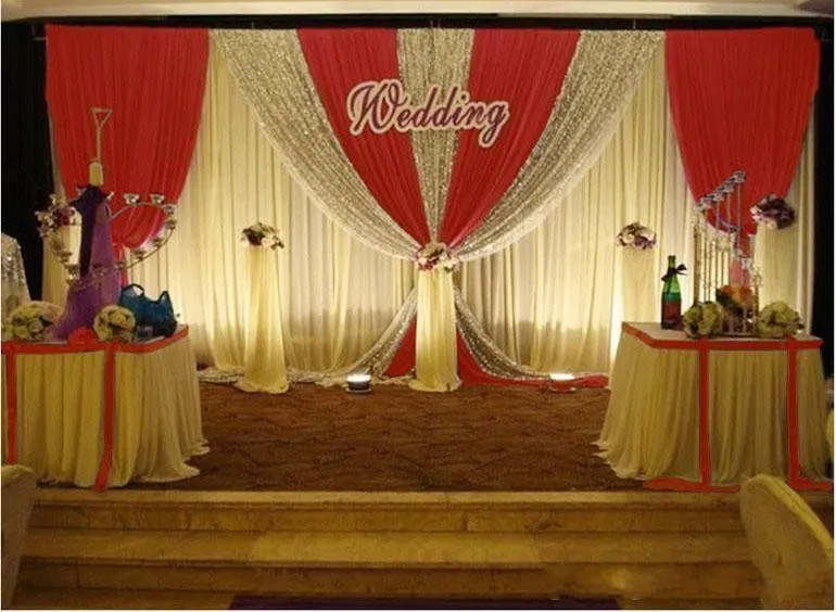 

3M*6M White Color Ice Silk Wedding Backdrop Curtains Silver Sequins Drapes Wedding Props Satin Drape Curtain Party Decoration