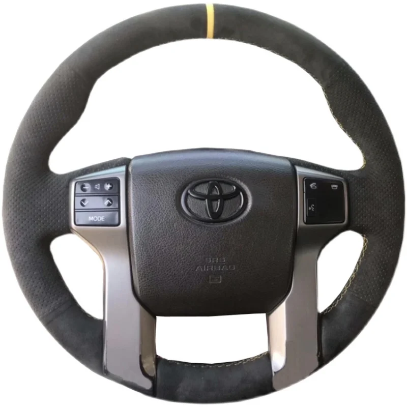 

For Toyota Land Cruiser Prado RAV4 Stitch Black Suede Leather DIY Hand Sewn Steering Wheel Cover Interior Handle Cover