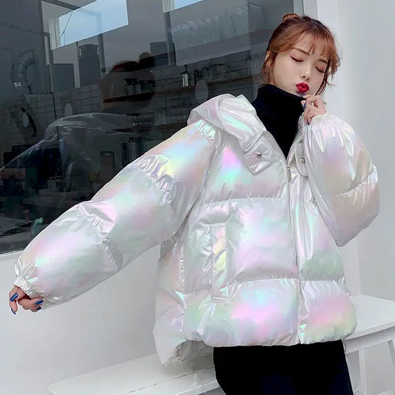 Winter New Cotton-padded Clothes Women's 2021 Wash-free Bright Loose Coat Cotton Jacket Women Short Colorful Hooded Padded Top