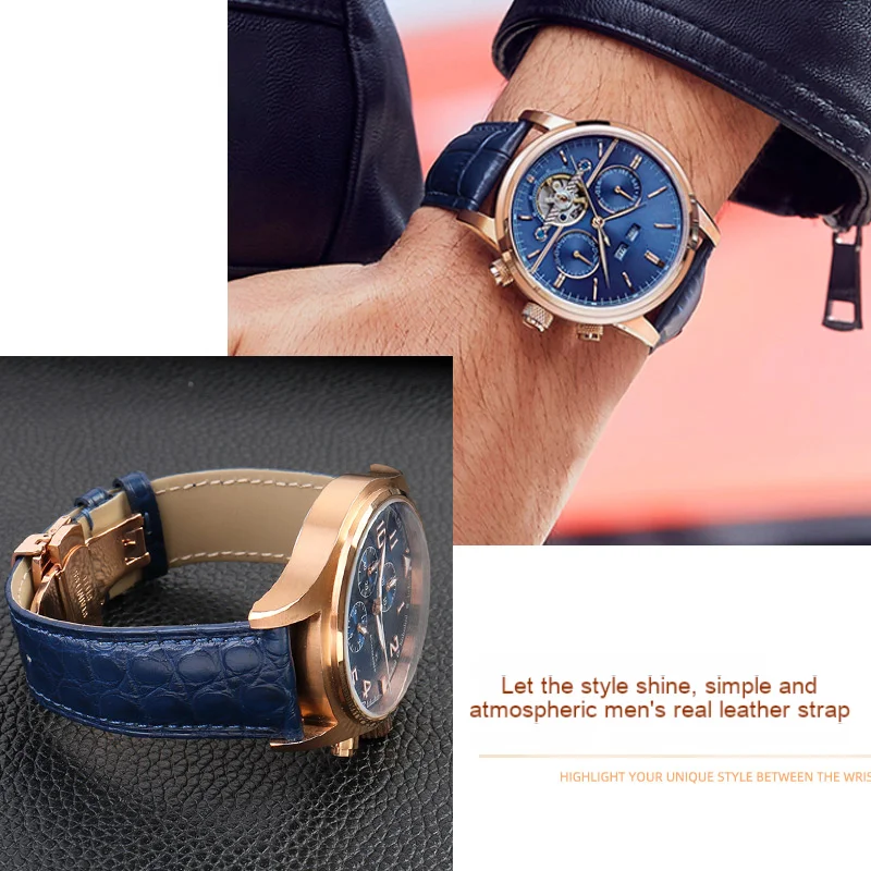 Ремешок для часов из крокодиловой кожи кожаный синий браслет IWC Omega Rossini Longines TAG Heuer