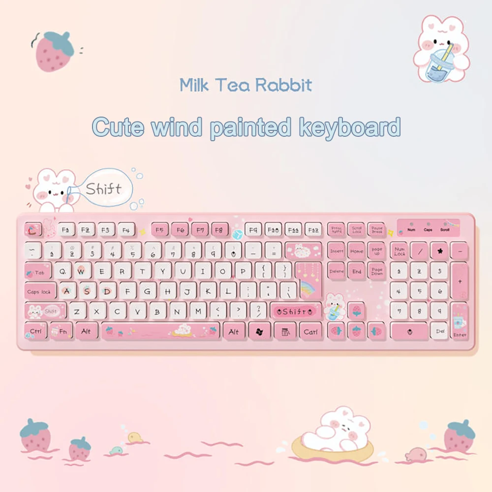Фото Kawaii Проводная клавиатура Розовая беспроводная клавиатура Игровые аксессуары Мультяшная милая шоколадная бесшумная клавиатура Ноутбук Настольный компьютер №2