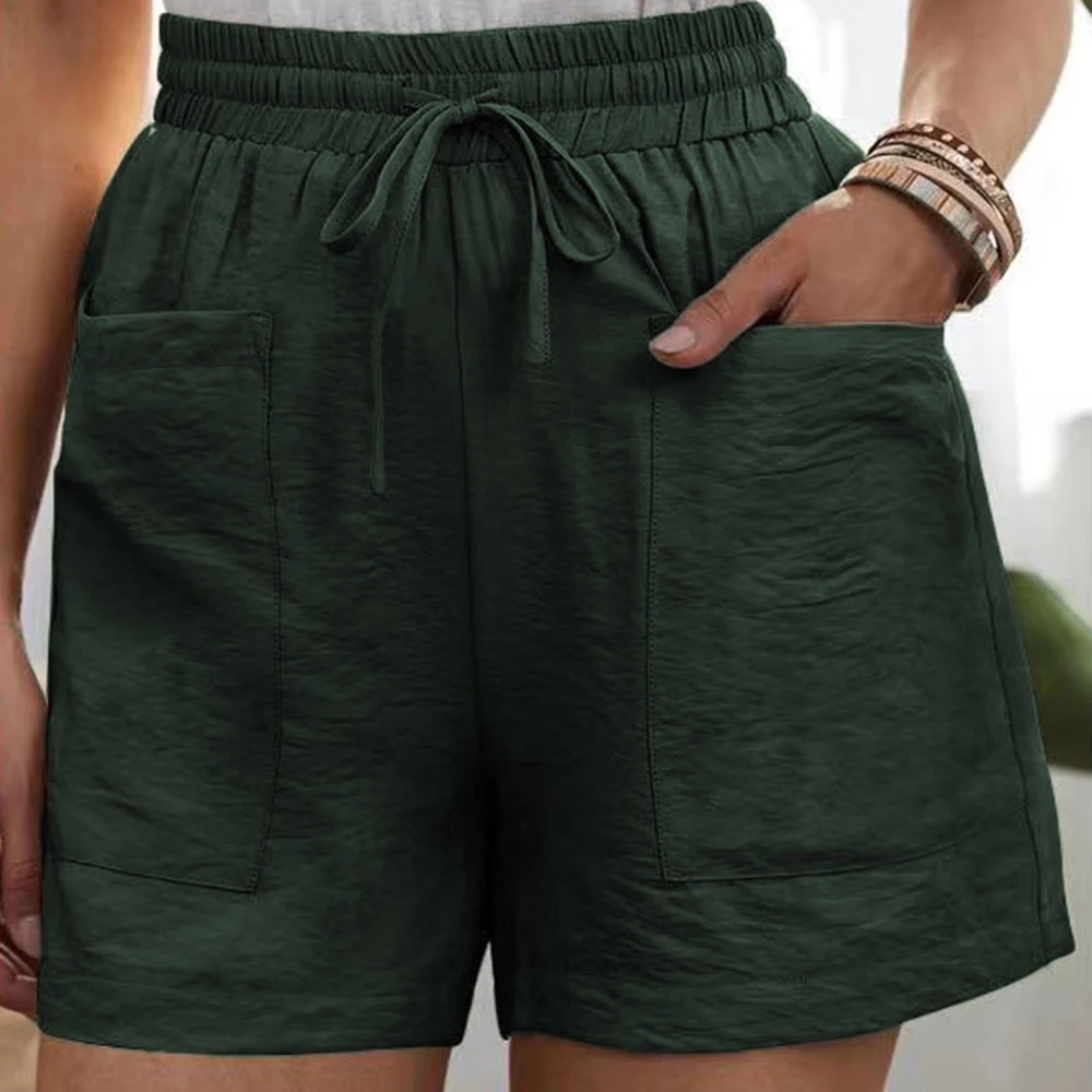 Europe And The United States Summer New Women Loose Linen Casual Shorts Pocket Solid Color Large Size High Waist Wide Leg Pants