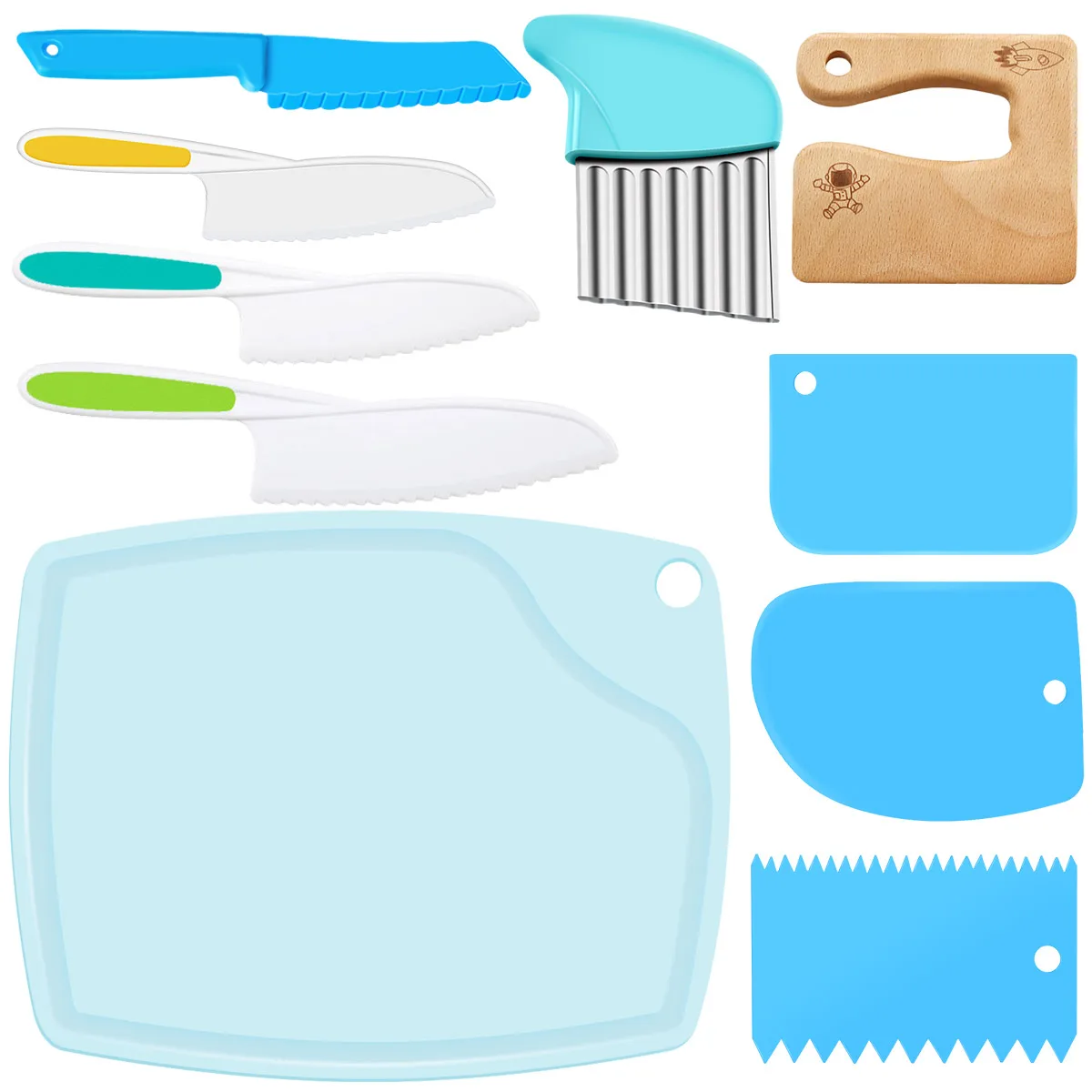 

Набор милых деревянных детских кухонных резаков 10 шт., безопасный пластиковый кухонный Резак для младенцев, включает разделочную доску и сл...