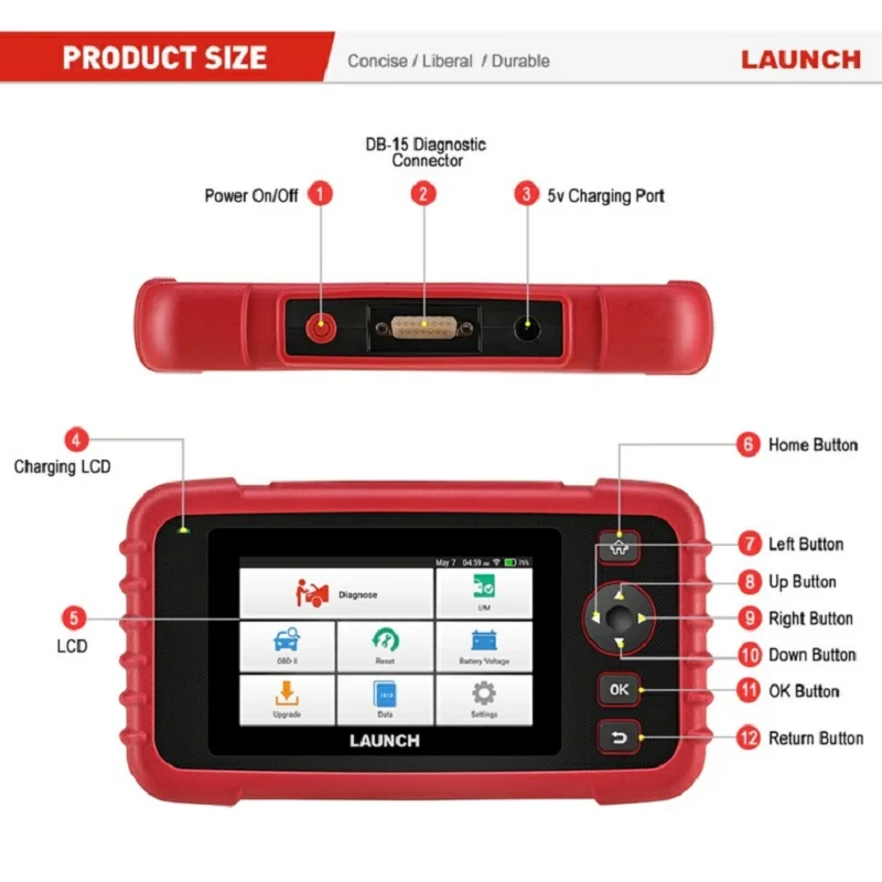 Автомобильный считыватель кодов Launch Creader Crp129x/CRP129E OBD2 OBDII для ENG/AT/ABS/SRS + EPB Oil SAS Reset