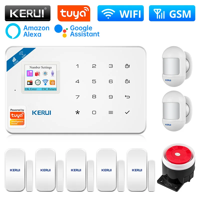 KERUI WIFI GSM Alarm System Security Home Smart Life Support Alexa Door Sensor Motion Sensor Indoor IP Camera Surveillance