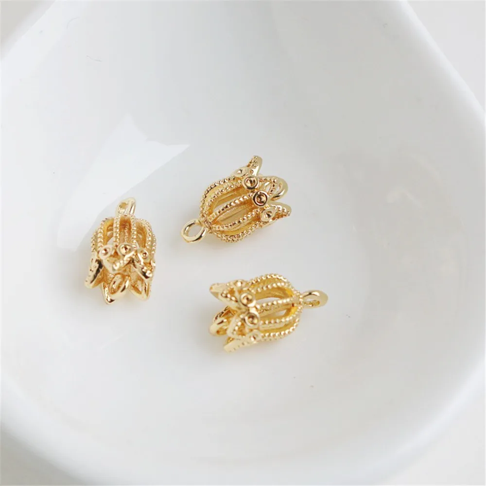 Маленькая подвеска в виде птичьей клетки с золотым узором 14 к шляпа бахромой