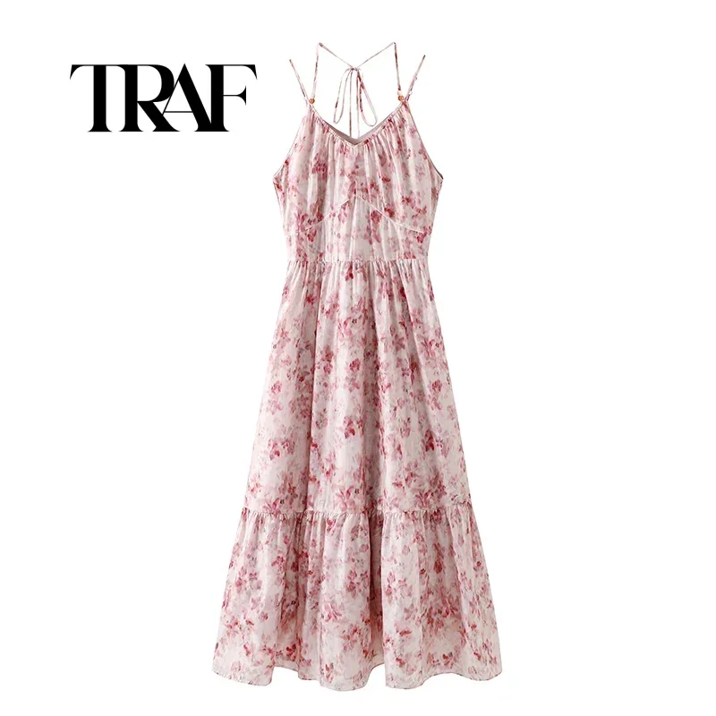 Платье-шейпер с завышенной талией и принтом на завязках