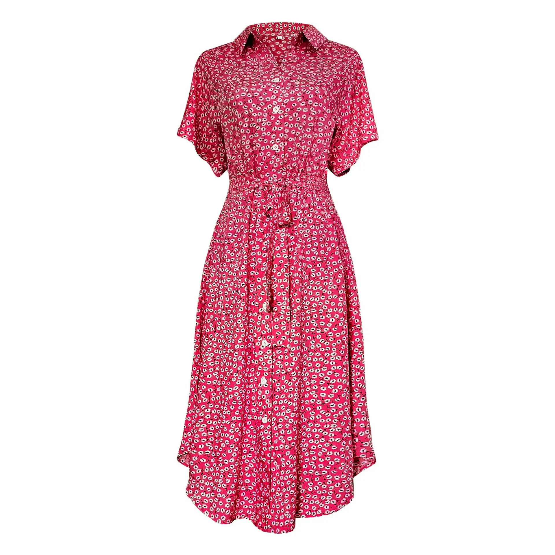 

2022LIANSHUO Summer New Women's Sexy Dress Travel Slim Red Floral Dress Print Women's Casual Wear Beach Party Shirt Retro Top