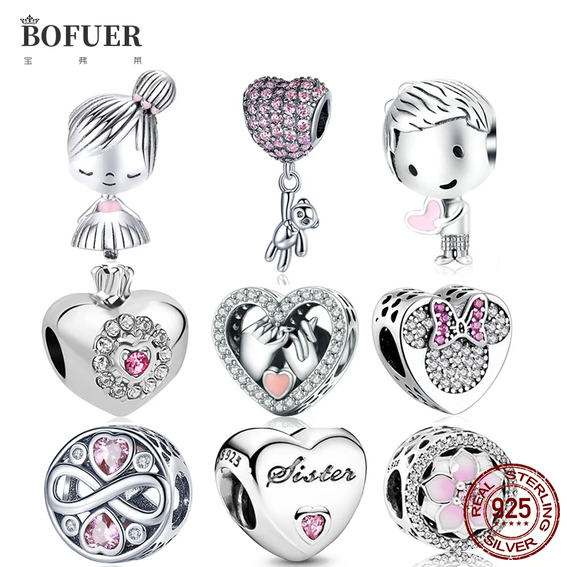 

925 пробы серебряные розовые бусины для мальчиков и девочек, подвески в виде цветка сестры, серебряные подвески «сделай сам», ювелирные издел...