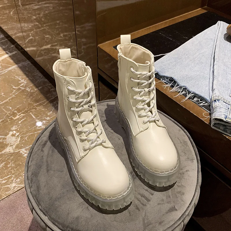 New Autumn Waterproof Platform Boots for Women Transparent Sole High Shoes Rubber Booties White Crystal Transparent Boots