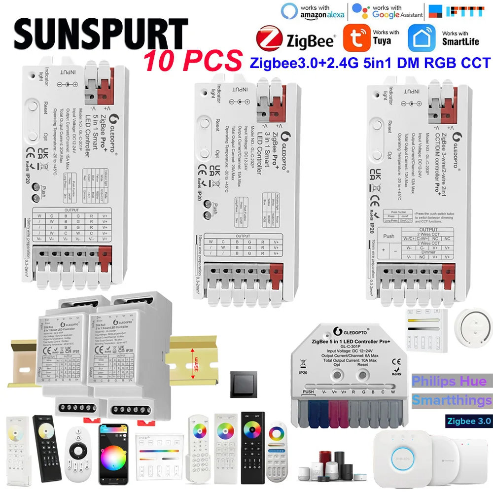 Фото 10P Gledopto Zigbee 3.0 Pro+ 5in1 2.4G Светодиодный контроллер RGBW CCT RGBCCT Dimmer Strip Light Alexa Homey Tuya Smart App Голосовое управление №1