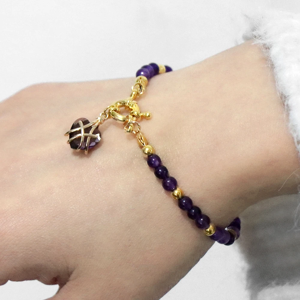 

Healing Heart Charm Bracelet For Women Natural Crystal Beads Bracelet Handmade Fashion Jewelry Female Stone Bangles Lover Gift