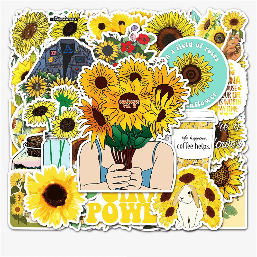 

10/30/50PCS Cartoon Sunflower Flower Creative Doodle Sticker Refrigerator Skateboard Suitcase Laptop Computer Wholesale