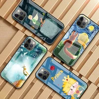 glass phone case for apple iphone 13 pro max 11 12 mini 8 7 plus xr x xs se 6 6s antiscratch funda cover little prince and fox