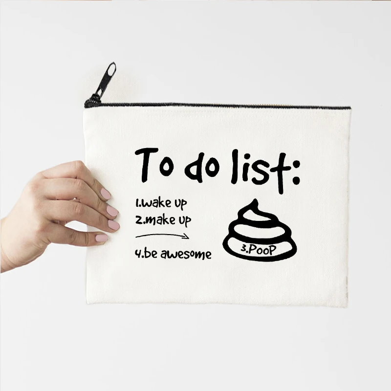 

Makeup Bag Casual Women Cosmetic Pouch Be Awesome Canvas Reusable Lipstick Bag Travel Toiletry Bags Storage Purse Letter