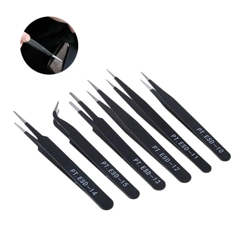 

6Pcs Resists Corrosion Safe Anti-static Tweezers Maintenance Tools ESD10-15