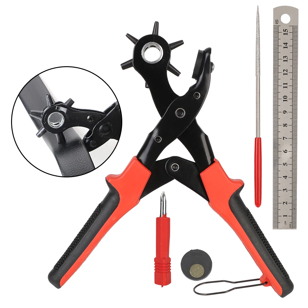 

Leather Eyelet Puncher Revolving Punch Plier for Strap Belt Saddle Watchband Leathercraft DIY Punch Hole Tool Set Hand Tools